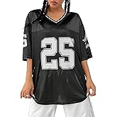 QJQ Jersey Shirts for Women Y2K Oversized V Neck Half Sleeve Graphic T Shirts Football Soccer Tee Tops Streetwear
