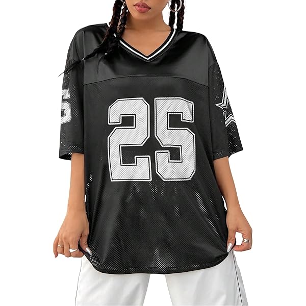 SOLY HUX Women's Y2k Baggy T-Shirts V Neck Half Sleeve Sportswear