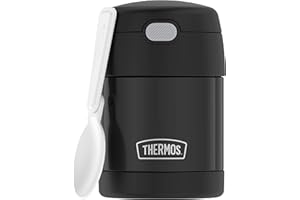 THERMOS FUNTAINER 10 Ounce Stainless Steel Vacuum Insulated Kids Food Jar with Spoon, Matte Black