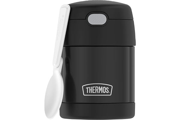 THERMOS FUNTAINER 10 Ounce Stainless Steel Vacuum Insulated Kids Food Jar with Spoon, Matte Black
