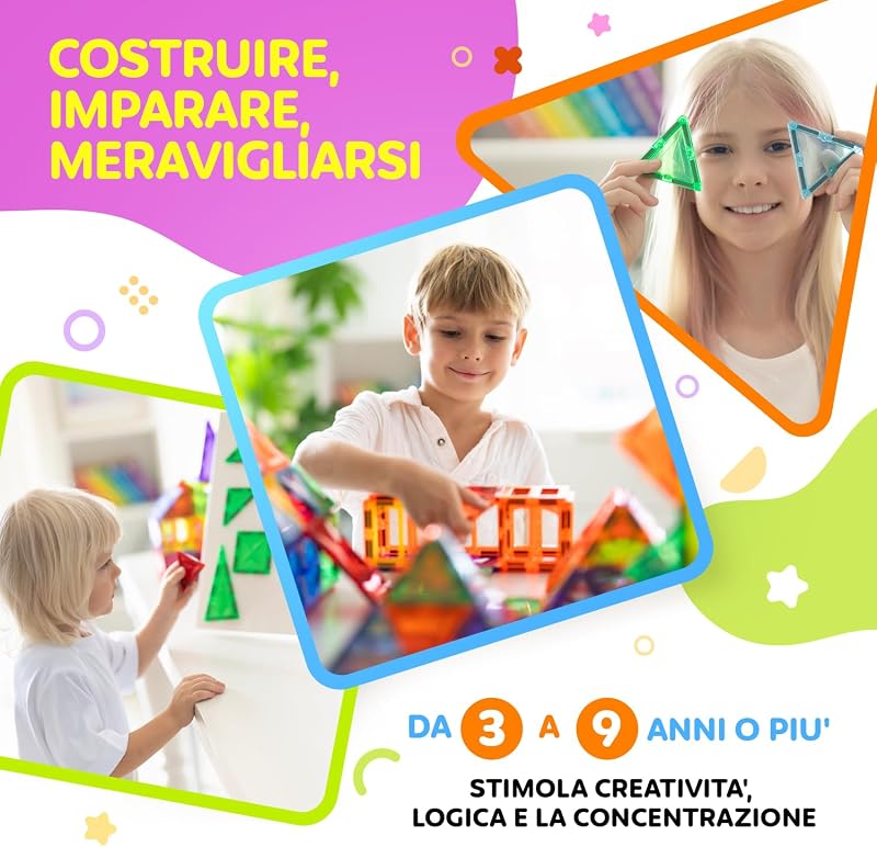 ® Blocchi Magnetici 120 Pezzi (2 Auto) – Costruzioni Magnetiche per Bambini 3+ – Gioco Creativo con Magnetic Tiles – Blocco da Costruzione Educativo – Idea Regalo Bimbi