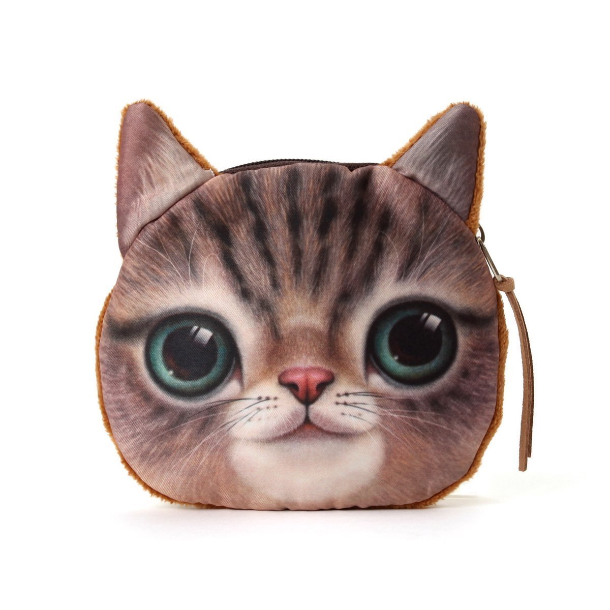 Ai-life Lifelike Cat Face Zipper Bag Coin Case Money Plush Purse Wallet Bag Pouch Handbag