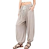 Majdan Women's Wide Leg Baggy Pants Casual Drawstring Elastic Waist Lounge Pants with Pockets