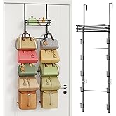HapiRm Over The Door Purse Organizer - Wall Mounted Purse Rack with 10 Hooks and Metal Basket, Hanging Handbag Organizer Holds up to 10 Bags, Bag Rack Can Use As 1/2 Part, for Door, Closet (Black)