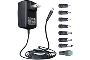 UL Listed 12V 2A 10ft Power Adapter with 8 Tips, AC to DC 24W 2000mA 1500mA 1000mA 800mA 500mA Replacement Power Cord for CCT