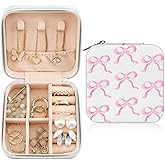 MAYCARI Jewelry Box with Cute Pink Bow Pattern Design, PU Leather Jewelry Travel Organizer Case-Rings/Earrings/Necklace Storage Box for Women Birthday Mom Friends Her Bridesmaids Girls s