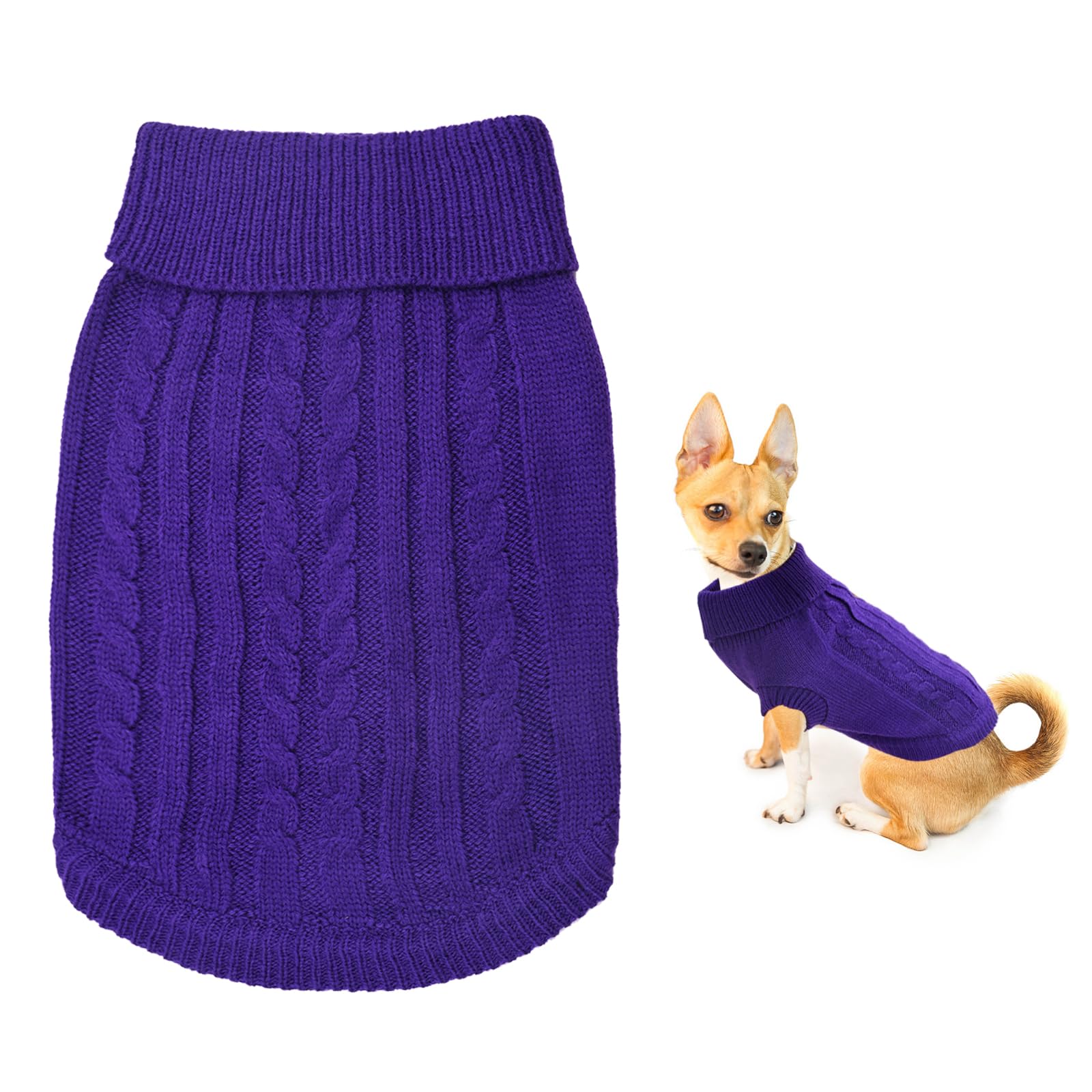 Jodsen Small Dog Jumper, Warm Puppy Sweater for Dogs Winter Knitted Pullover Soft Turtleneck Clothes Vest Pet Autumn, Outfit Yorkshire, Chihuahua, Welsh Corgi, Cat (S, Purple)