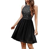 Dressystar Women's Sequin Short Prom Dress Sparkly Halter Tulle Cocktail Party Homecoming Dresses