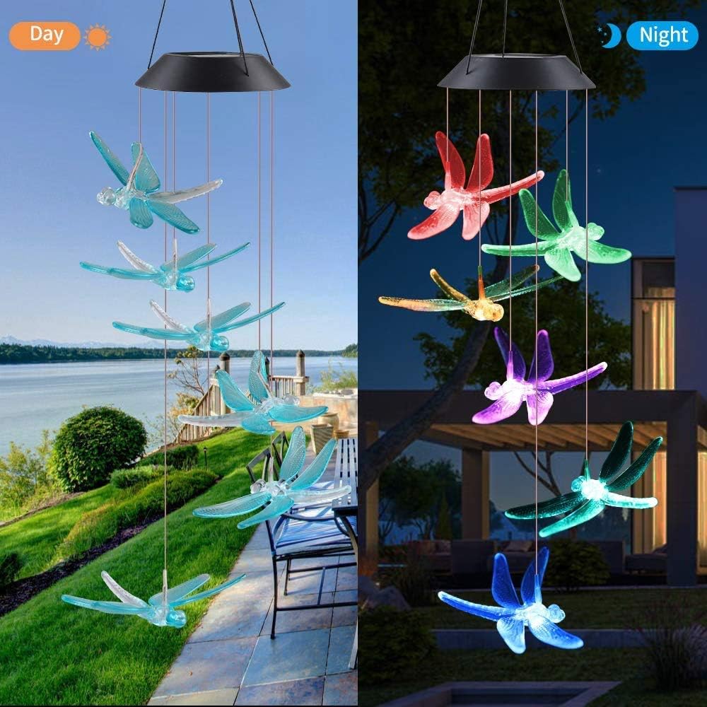 Give Me Solor Wind Chimes Outdoor Waterproof, LED Six Dragonfly Color Changing Memorial Wind Chime - Solar Mobile Lights for Home, Best Birthday Gifts for Mom Grandma Garden Yard Party Decoration : Garden & Outdoor