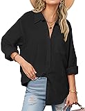 Zeagoo Black Shirt Women V Neck Button Downs