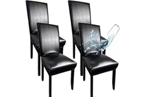 WUSOUPU Leather Chair Covers for Dining Chairs Set of 4, Super Stretch Waterproof Kitchen Chair Covers Thickened Washable Dining Chair Slipcovers Black Chair Seat Covers for Dining/Kitchen/Banquet