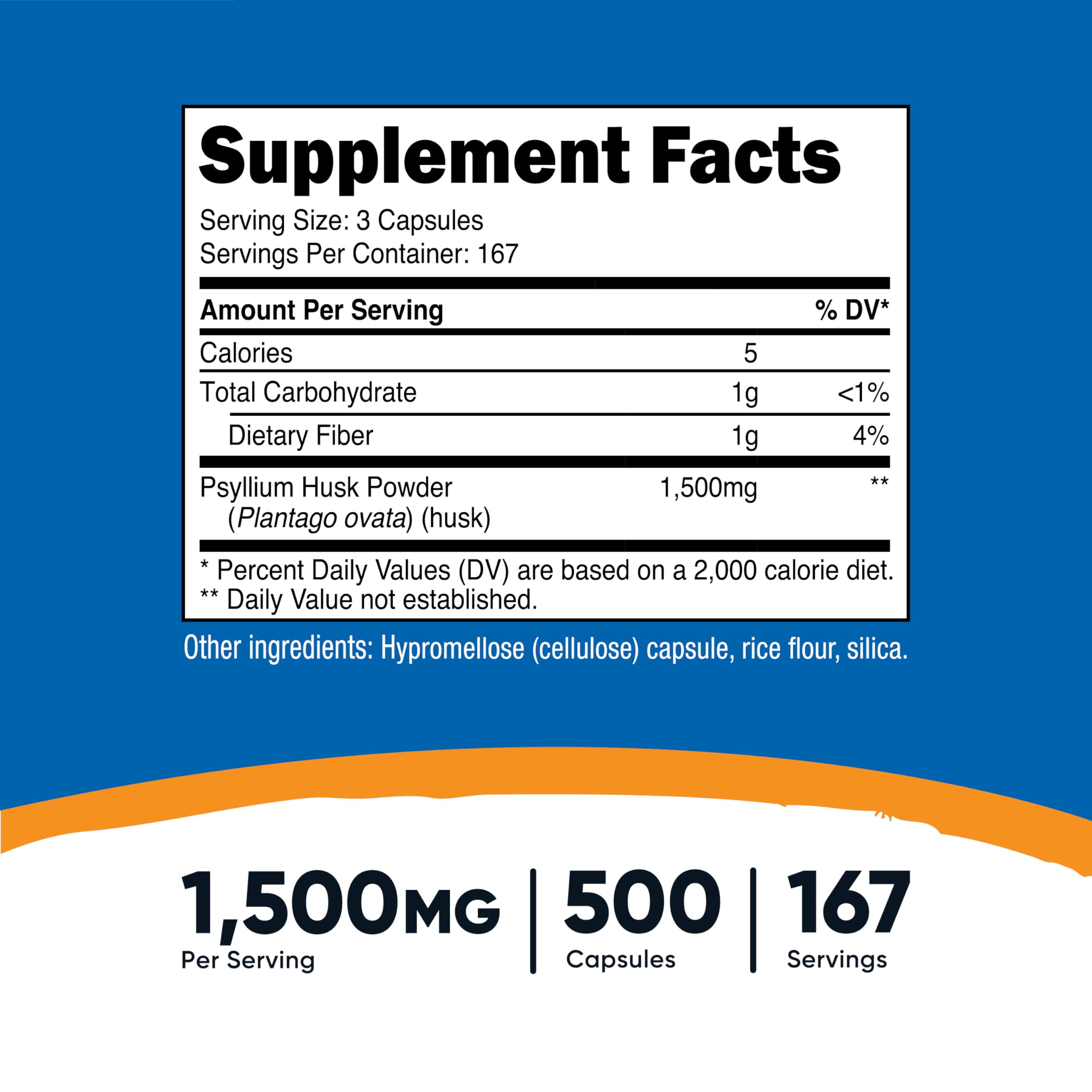 Nutricost Psyllium Husk 1500mg Per Serving, 500 Capsules - Non-GMO & Gluten Free
