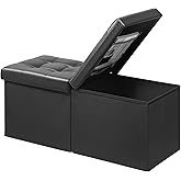 AmasSmile Footrest Ottoman Bench with Storage,34Inch Black Leather Footstool, Coffee Table, Padded Seat, Storage Chest,Blanket Store with Flipping Lid for Livingroom and Bedroom