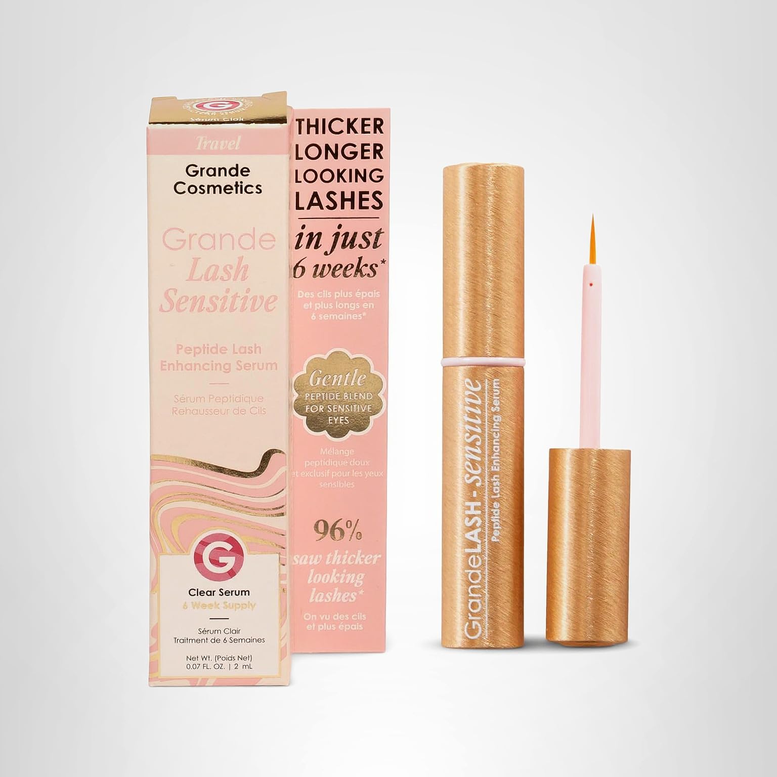 Grande Cosmetics GrandeLASH-Sensitive Peptide Infused Lash Serum for Fuller, Longer-Looking Natural Eyelashes, Enhancing Treatment with Nourishing Botanicals, Cruelty-Free