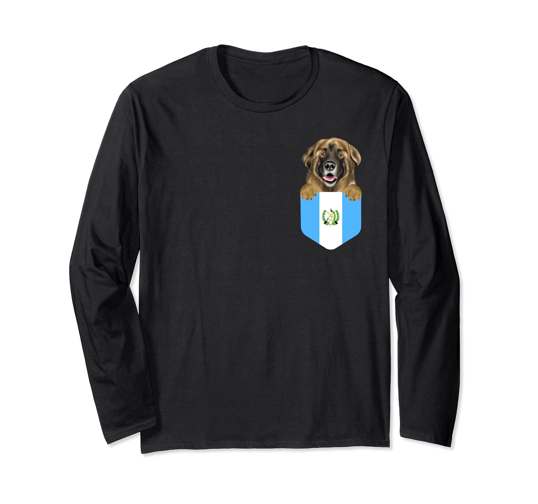 Guatemala Flag Leonberger Dog In Pocket Long Sleeve T-Shirt