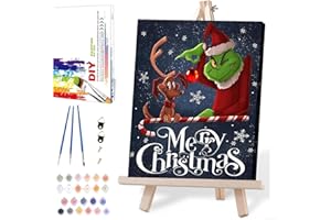 MIRCVSH Christmas Paint by Numbers for Adults with Framed Canvas-with Wooden Easel,Paint by Numbers Kits Framed Canvas,DIY Acrylic Oil Painting Kits with Brushes Nice Gift Box for Home Wall Decor(12x16 Inch)