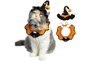 MITOCAPY Hand-Knit Halloween Pet Costume-Spider Bib & Pumpkin Hat for Cats and Small Sized Dogs,Festive Halloween-Themed Cat Apparel,Comfortable and Breathable Dog Halloween Outfits,Cat Witch Costume