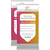 vH essentials Feminine Cleansing Wipes - pH Balanced, Prebiotics, Tea Tree &amp; Aloe, Soothing Witch Hazel, Odor-Blocking Formula, Vaginal and Perianal Care, Paraben, Alcohol, and Fragrance-Free