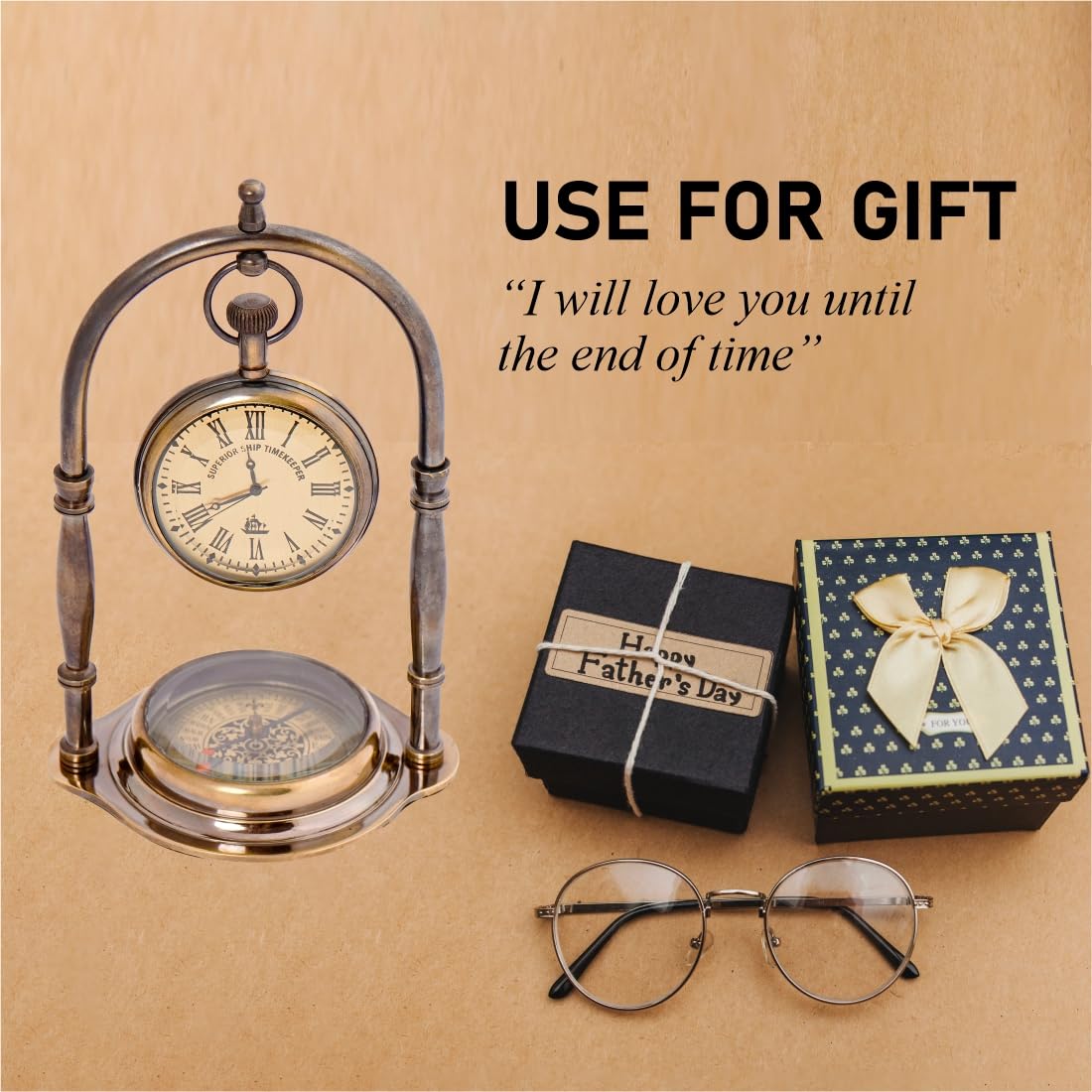 Antique Vintage Small Table Clock | Table Clock for Living Room | Vintage Nautical Design, Elegant Home or Office Décor | Desk Tables & Shelf Decor Clocks | Non Ticking Silent Shelf Clock