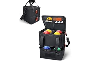 ZOMICE Bocce Ball Bag,Portable Bocce Ball Storage Case Holds 8 Balls,Double-Layer Bocce Ball Carrying Case with Shoulder Strap, Dual Zippers & Inner Pockets(Bag Only