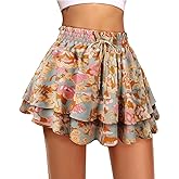 Kimmery Women's Boho Ruffle Skirt Floral Tiered Mini Skirts with Shorts Underneath