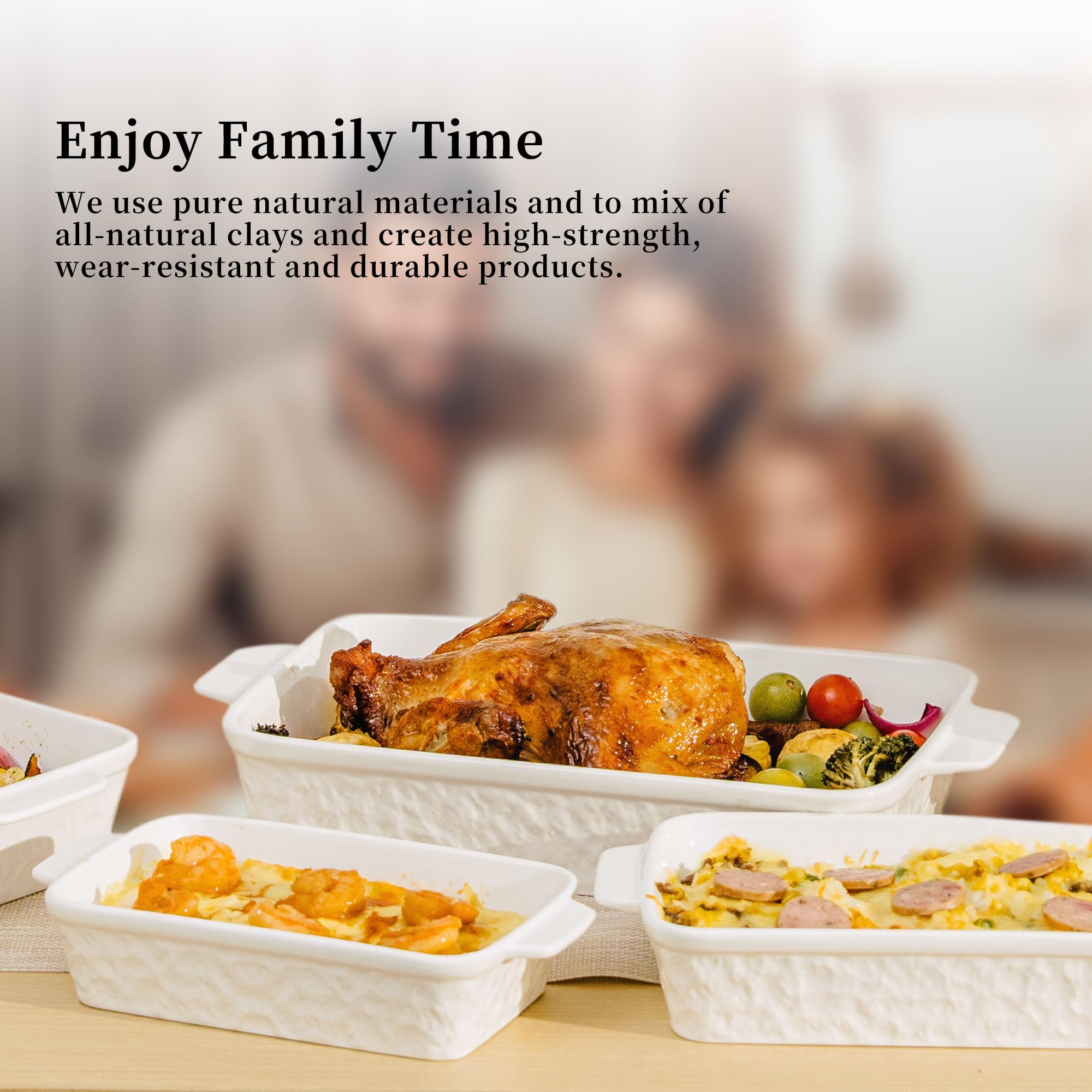 Dafuceramic Casserole Dishes for Oven, Baking Dishes, Ceramic Bakeware Sets of 4, Rectangular Baking Pan Set with Handles for Baking, Casserole, Kitchen, Wedding Gift,White