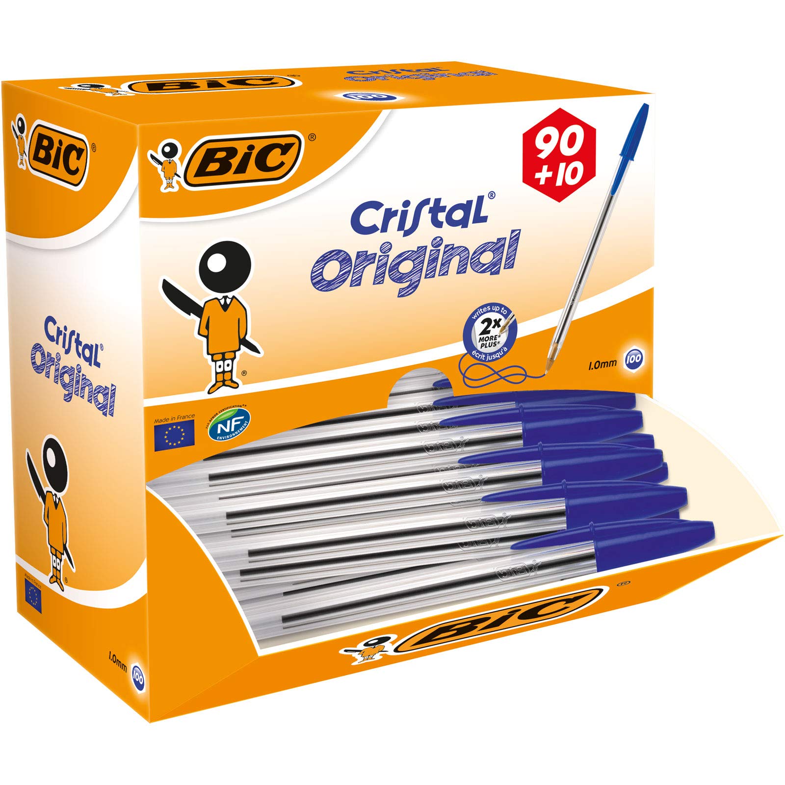 BIC Cristal Original Comfortable Ballpoint Pens - Value Pack of 100 - Blue Colour- Medium Point (1.0 mm)