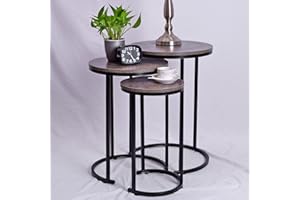 Home-Man Wood Grain Look Round Nesting Coffee Tables Side Tables Accent End Tables Sofa Tables Nightstands Furniture Set of 3 for Home Office Living Room Bedroom Small Space
