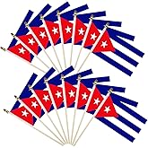 16 Pack Small Cuba Flags on Stick - Mini Cuban Flags with Kid-Safe Spear Top - 5x8 Inch Wooden pole Hand Held Stick Flags for Patriotic Decorations Parades Parties National Flags