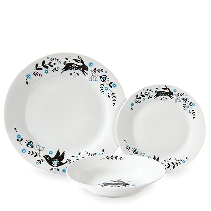 Sabichi 12pc Nordic Folklore Dinner Set, Porcelain, Blue, 18 x 29 x 29 cm