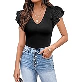 DOROSE Womens Summer Tops Sexy V Neck Casual Ruffle Short Sleeve Shirts Blouses
