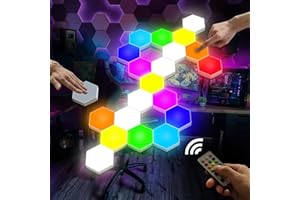 Vcwtty Hexagon Lights, Smart LED Wall Lights with Remote, 13 Colors Touch-Sensitive DIY Modular Assembled RGB Wall Panels, Hex Light with USB-Power for Autism, Game Room Decor, Party (6-Pack)