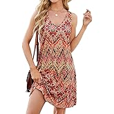 Woitury Summer Dresses for Women Casual Tank Dress with Pockets Swim Coverup Sundress