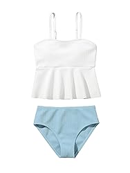 SHENHE Girl's 2 Piece High Waisted Ruffle Waffle