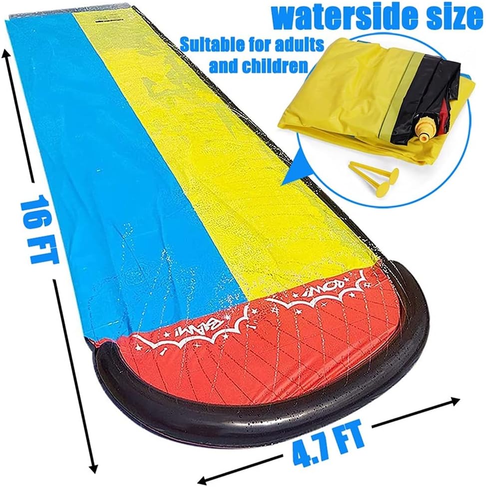 UMEELR Lawn Water Slip and Slide Toys, Double Race Lanes Slip Slide with 2 Splash Sprinkler Inflatable Crash Pad for Kids Boys Girls Summer Garden Backyard Swimming Pool Outdoor Water Toys, 16FT: Toys & Games