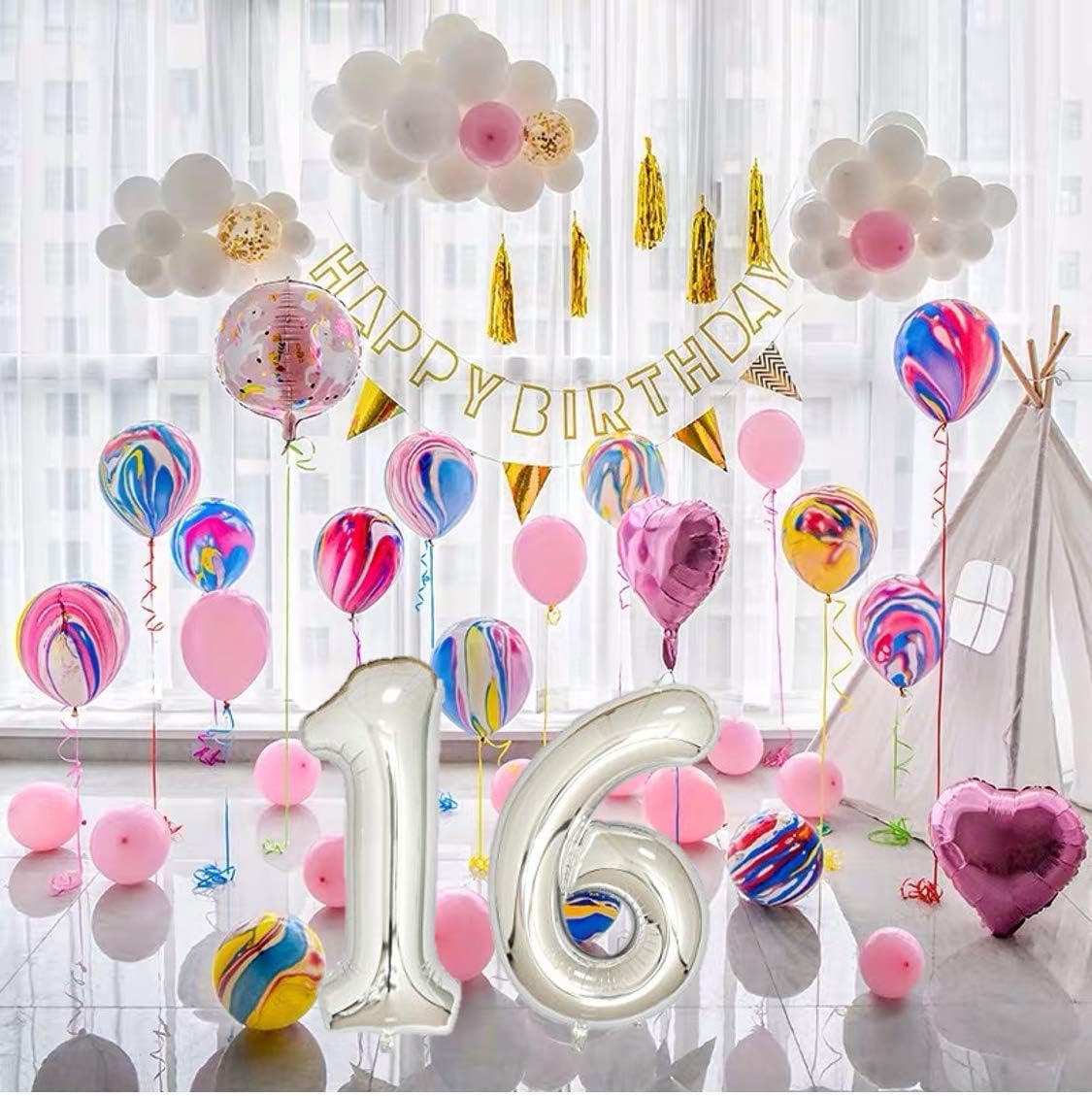 16th Birthday Decorations Sweet 16 Party Supplies 16 Number Balloons Set