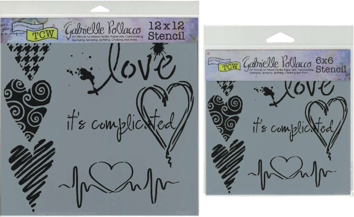 The Crafter's Workshop Set of 2 Stencils Complicated Hearts 12" x 12" Large and 6" x 6" Mini - Includes 1 each TCW567 and TCW567s - Bundle 2 Items