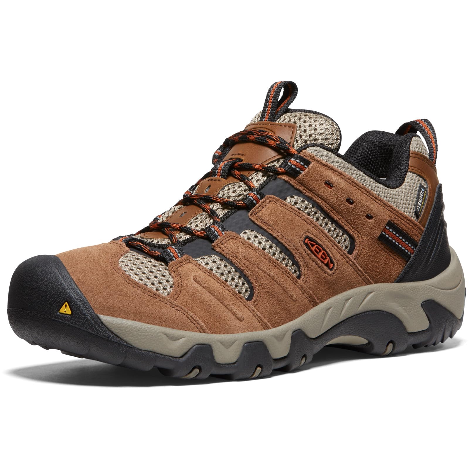KEEN Men’s Headout Low Height Waterproof All Terrain Hiking Shoes, Bison/Fossil Orange, 9