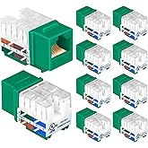 VCE Cat6 RJ45 Keystone Jack Insert Slim UL-Listed 10-Pack, Punch Down Adapter for Keystone Wall Plate and Patch Panel, Green