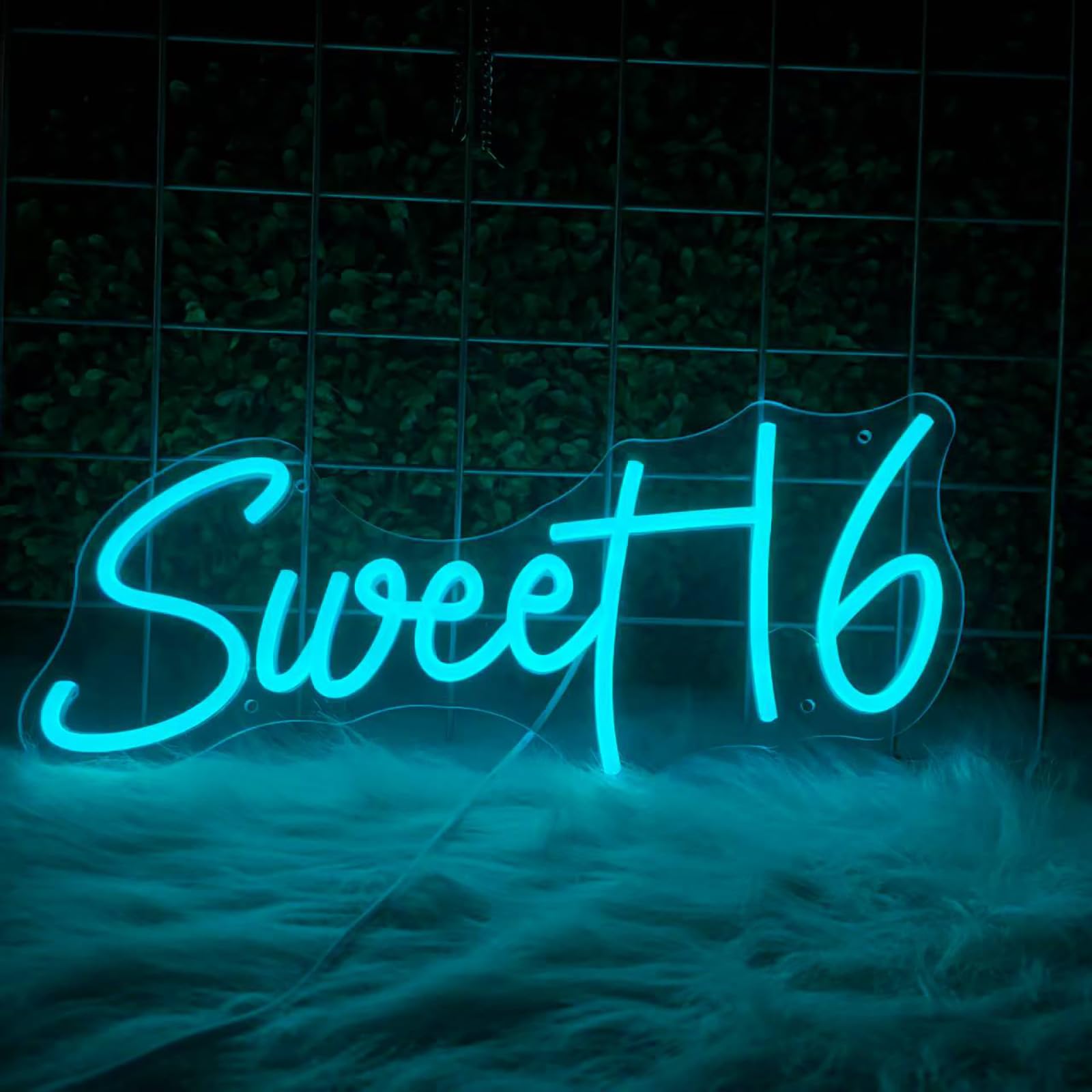 Photo 1 of 16.8 Inch Sweet 16 Neon Sign, USB Powered with Dimmer Switch 16th Birthday Party Sign, Sweet Sixteen Party Supplies, Happy 16th Birthday Decorations for Girls (Ice Blue)