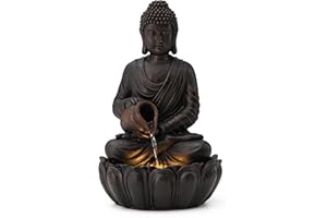 Glitzhome Buddha Fountain Outdoor 2 Tier Zen Style Buddha Water Fountains with Pump & LED Light, Buddha Fountains and Waterfalls Outdoor Floor Fountain Buddha Statues for Garden Patio Backyard 21" H