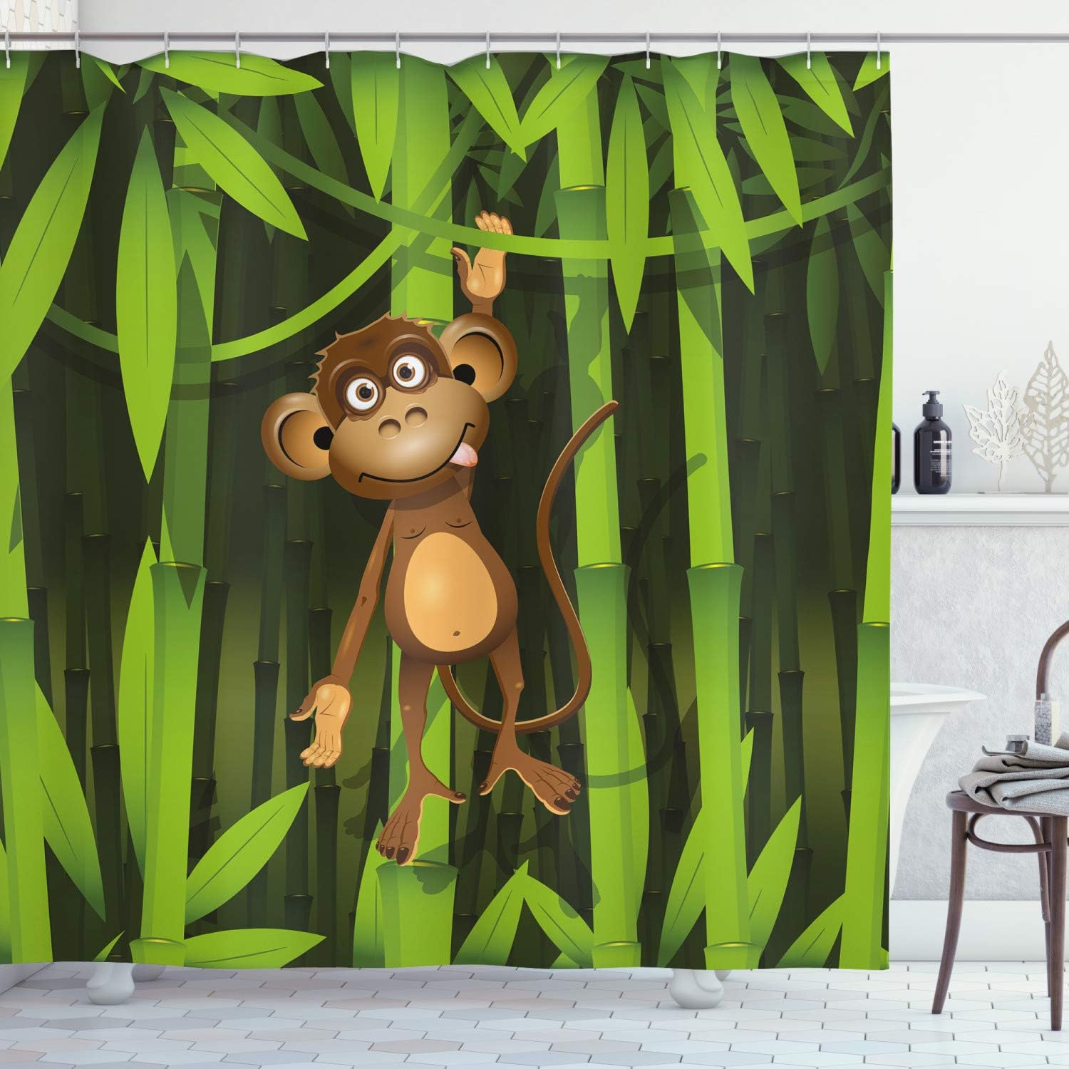 Amazon Com Ambesonne Jungle Shower Curtain Wildlife Theme With