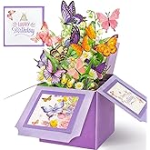 Hierein Birthday Cards for Women, Butterfly Pop Up Card Box, Happy Birthday Gifts Cards for Women, Daughter, Mom, Sister, Friend, Butterflies & Flowers Greeting Card with Blank Notecard & Envelope