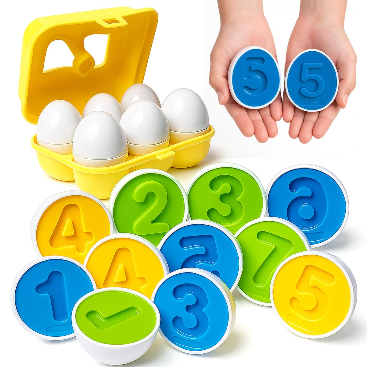 Toyana Matching Eggs Baby Toy – Box of 6 Eggs (12 PCS) with Colourful Numbers Montessori Stacking Shape Sorter & Sensory Toy Fine Motor Skills Toy for Toddlers 6 Months Plus