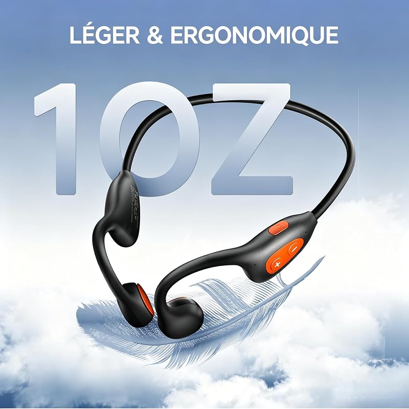 Casque running Bluetooth 6.1 sans fil oreille ouverte collier, écouteurs sport ultra-léger micro intégré – 16h longue autonomie, confort ajusté cyclisme salle sport entraînement course fitness (Noir) — photo 7 sur 8