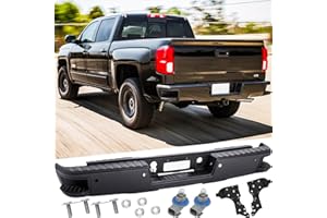SAFAUTOPARTS Rear Steel Step Bumper Assembly for 2014-2018 Chevy Silverado 1500 & GMC Sierra 1500 with Park Sensor Holes Black Back Bumper Replacement for GM1103179,with Pads Brackets and License Plate Lights
