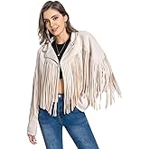 WELLATENT Fringe Jacket, Western Cowgirl Faux Suede Leather Jacket Tassel Crop Moto Top Country Concert Outfits for Women.