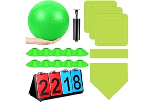 Jenaai 18 Pcs Sports Kickball Set Includes Playground Ball 5 Rubber Throw Down Bases Ball Pump Scoreboard Net Bag 10 Foul Line Cones for Adults Playground Backyard Game(10 Inch,Green)