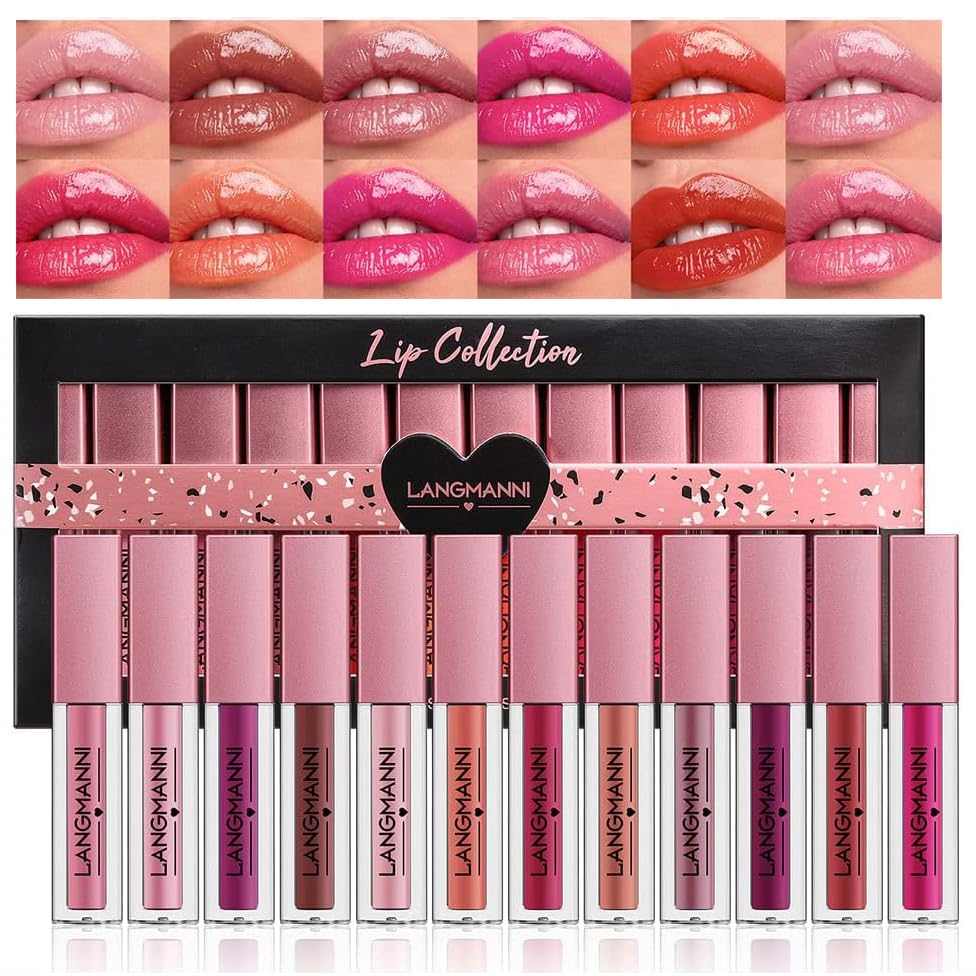 Dulele 12 Colors Watery Liquid Lipstick Set, Moisturizing Hydrating and Nourishing Colored Lip Gloss, High Pigment Lip Tint Stain with Gift Box
