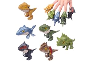 Zwish 6PCS Biting Finger Dinosaurs Toy Collectibles for Display, Play and Snap On Figure Novelty Creative Theater Puppet Doll Animal Hand Puppet Dino Party Supplies Easter Egg Fillers
